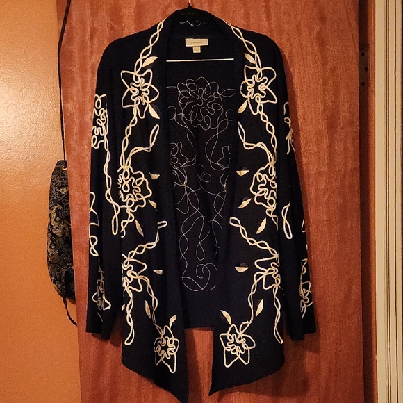 dressbarn Sweaters - Elegant Black and White Floral Women's Cardigan